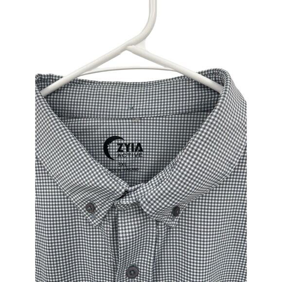 Zyia Active Button Down Shirt Slate Gray And White Check Size 3XL - Picture 2 of 9